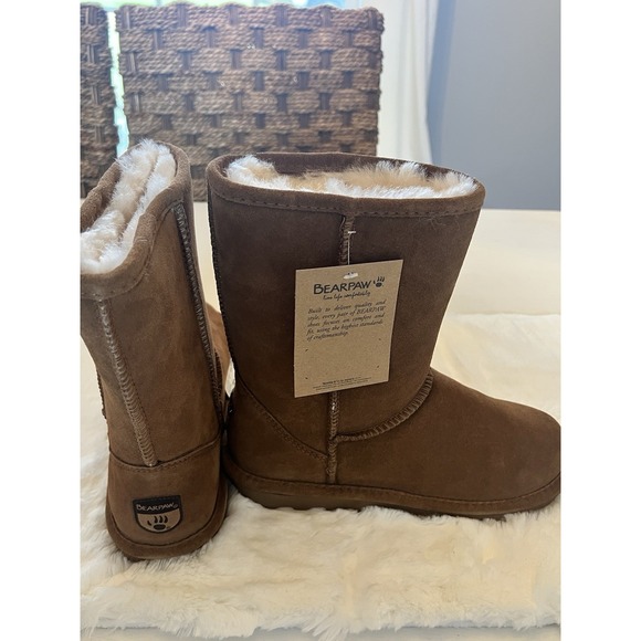 Bearpaw Winter Boots |9|Elle Short Hickory Suede Sheepskin Wool Flat Read - Picture 4 of 9